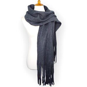 Lucky Brand Brushed Scarf Dark Gray Fringe Soft Classic Basic Minimalist NWT